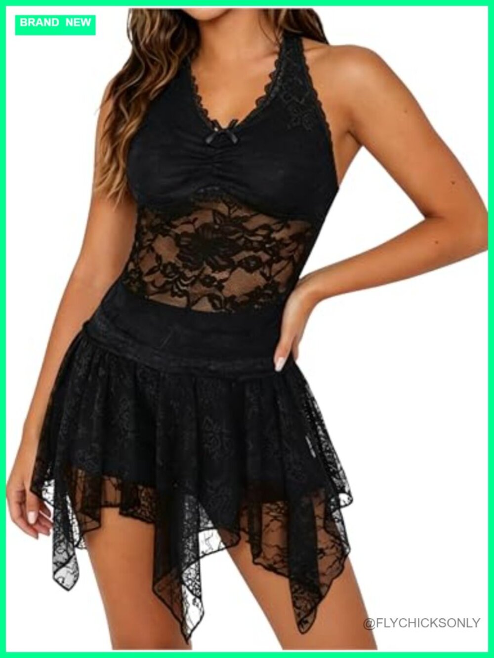 Y2K Lace 2-Pc Skirt Set Top Necklace